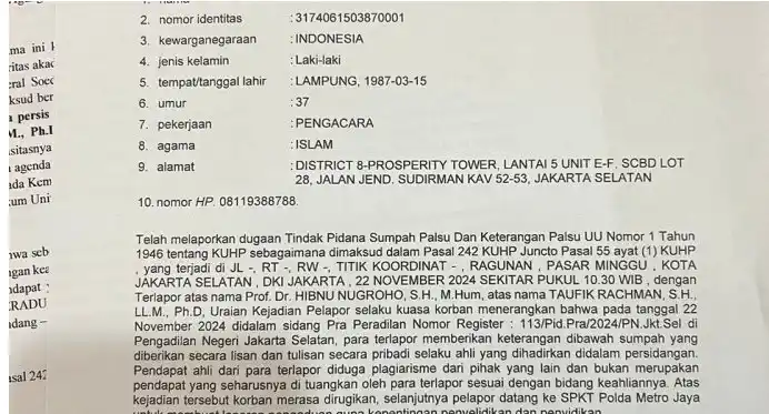 Pengacara Thomas Trikasih Lembong melaporkan dua saksi ahli yang dihadirkan oleh pihak Kejaksaan dalam sidang praperadilan di Pengadilan Negeri Jakarta Selatan