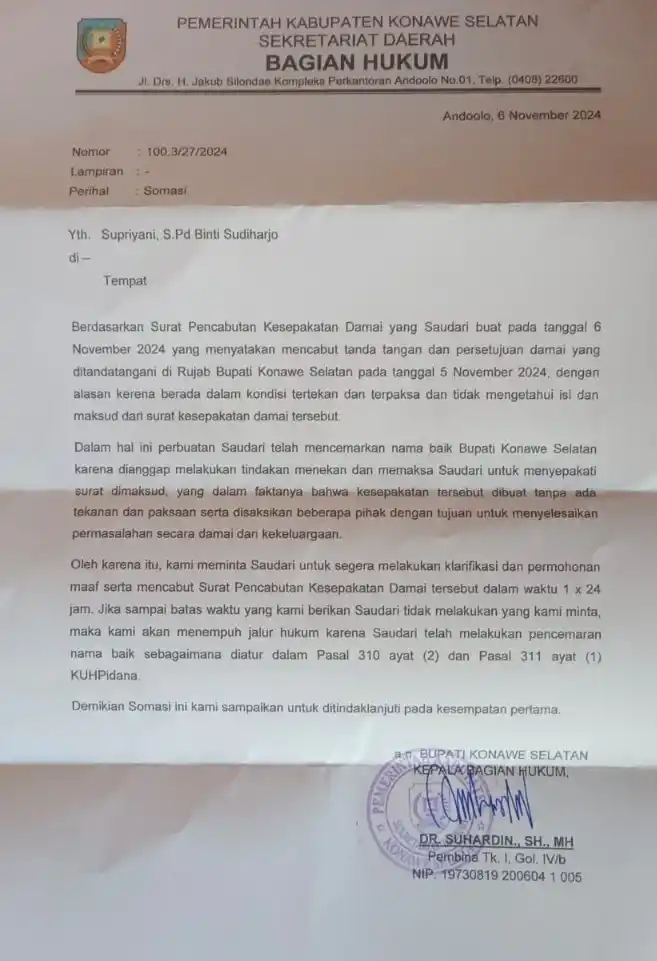 Supriyani Cabut Surat Kesepakatan Damai